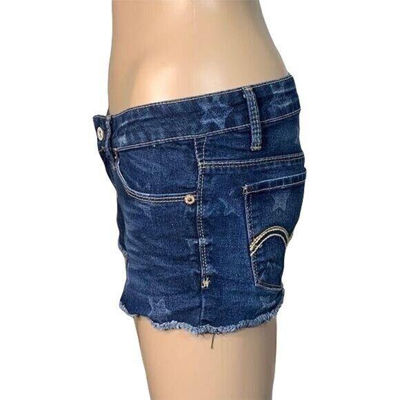 Levis Womens Denim Blue Jean Shorts Star Print Raw Hem Shorty Short Size 0 - Picture 3 of 10